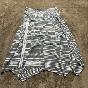 Chalet et Ceci Asymmetrical Stripe Knit Skirt Gray White Zip Detail Large